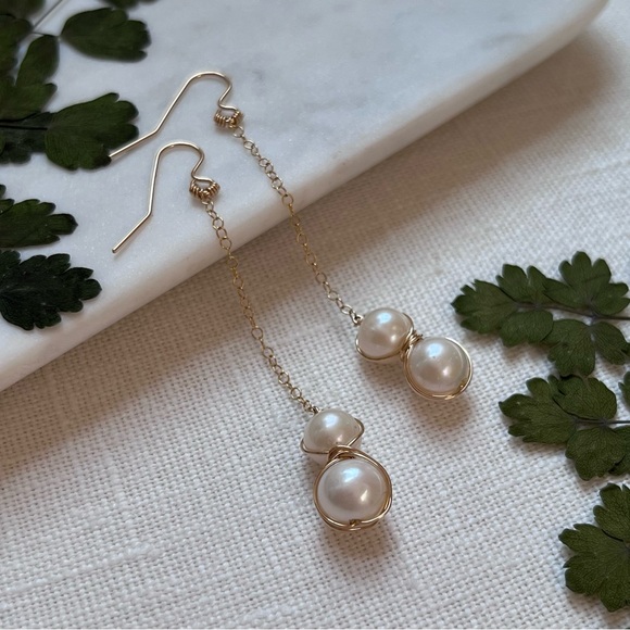 Gold Filled Freshwater Pearl Drop Earrings - Picture 3 of 4